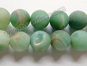 Frosted Green Druzy Crystal  -  Smooth Round Beads 16"