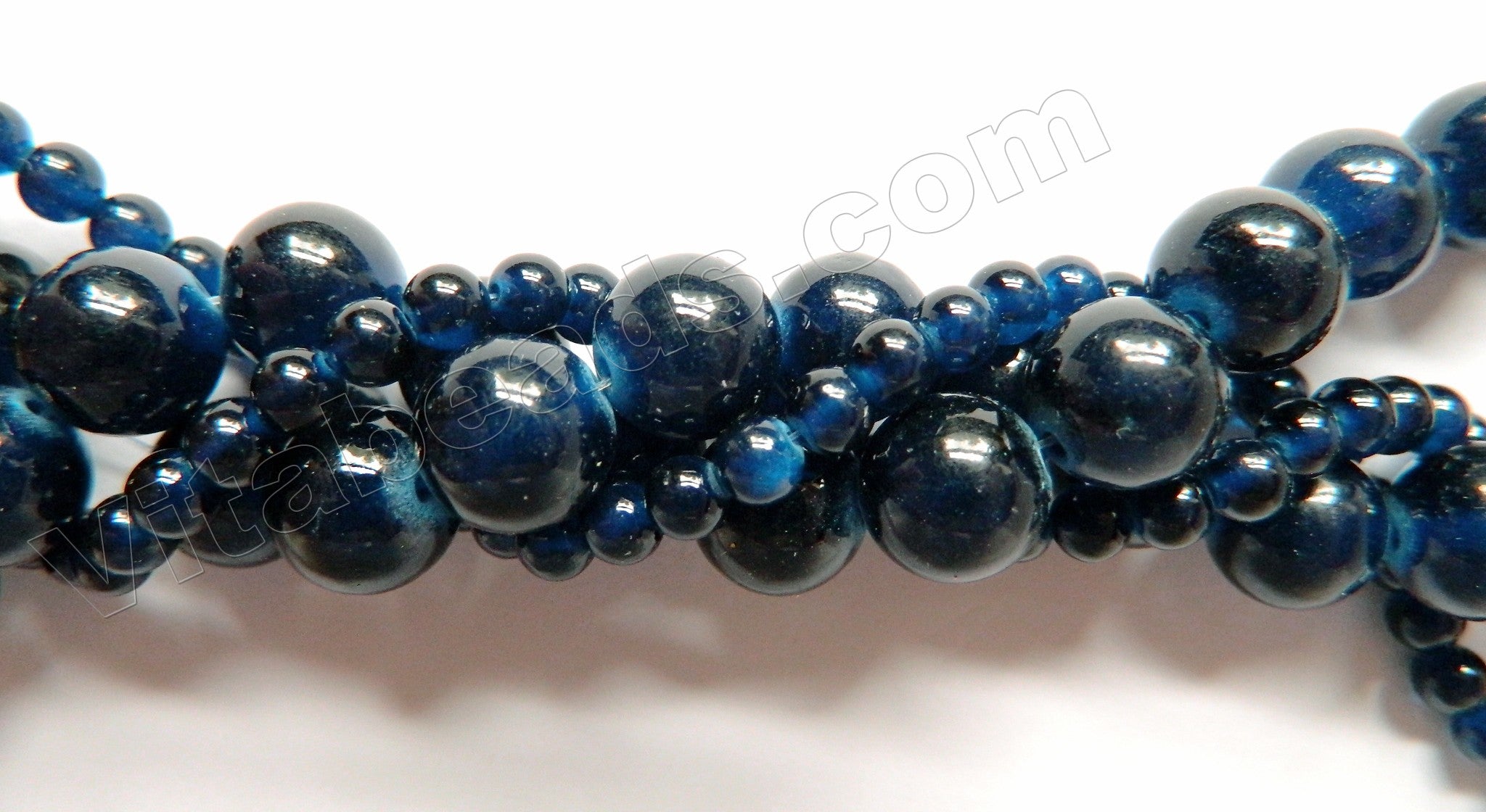 Dark London Blue Malay Jade  -  Smooth Round Beads 16"