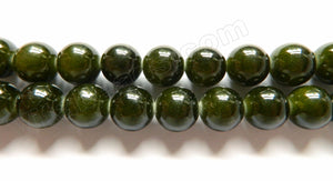 Dark Olive Semi Transparent Jade  -  Big Smooth Round Beads  16"