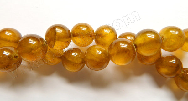 Amber Semi Transparent Jade  -  Smooth Round Beads  16"