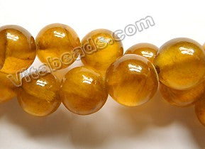 Amber Semi Transparent Jade  -  Smooth Round Beads  16"