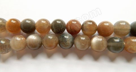 Dark Grey Red Moonstone Mixed A  -  Smooth Round Beads  16"