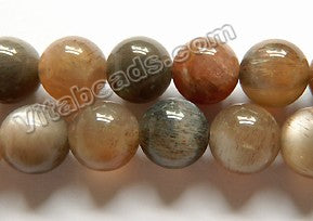 Dark Grey Red Moonstone Mixed A  -  Smooth Round Beads  16"