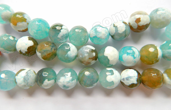 Light Aqua Brown White Fire Agate  -  Faceted Round  15"