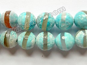 DZi Agate Turquoise Color w/ Line  -  Faceted Round  15"