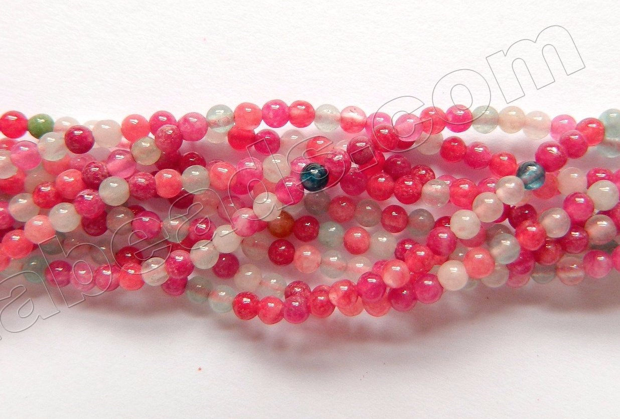 Mixed Strawberry Jade  -  Small Smooth Round  14.5"    2mm