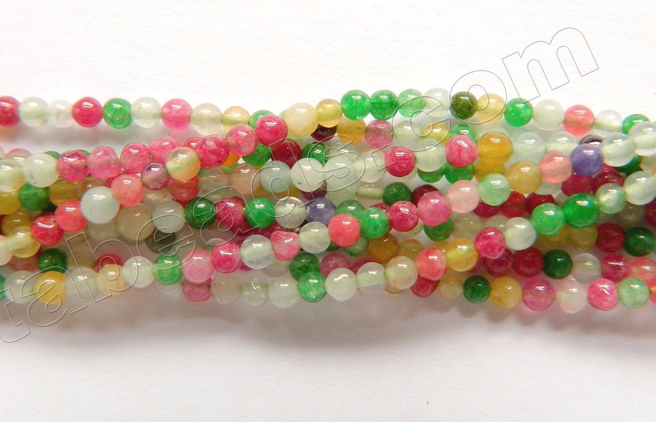 Mixed Green Fuchsia Jade  -  Small Smooth Round  14.5"    2mm