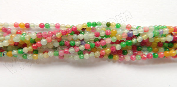 Mixed Green Fuchsia Jade  -  Small Smooth Round  14.5"    2mm