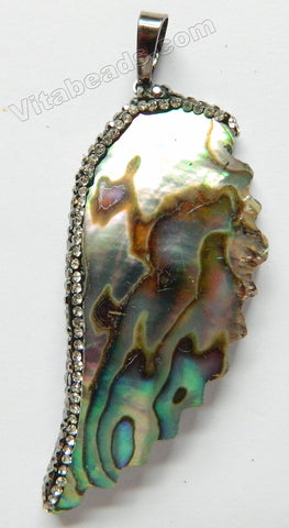 Abalone Pendant  -  Wing w/ Crystal Paved Bail 25x60mm