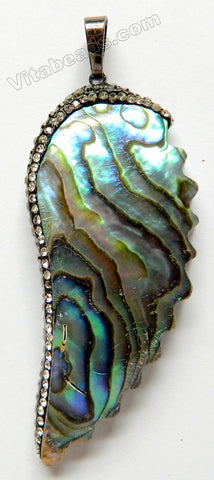 Abalone Pendant  -  Wing w/ Crystal Paved Bail
