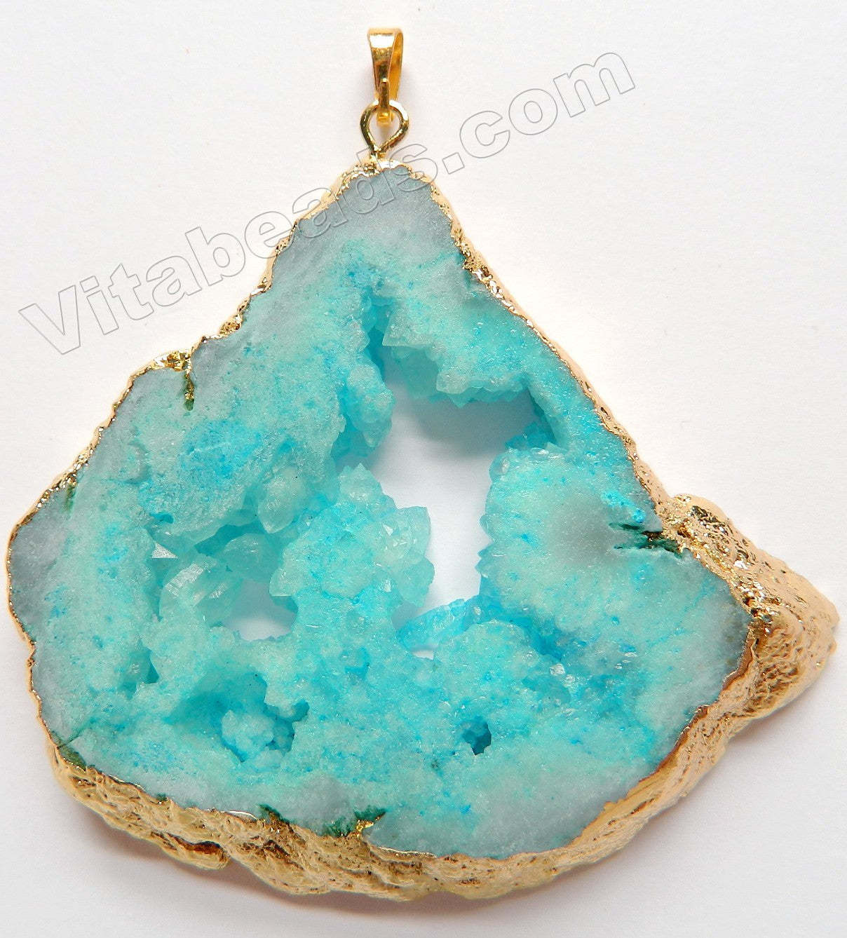 Druzy Crystal Hollow Pendant - Aqua - 06 w/ Gold Edge &. Bail