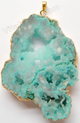 Druzy Crystal Hollow Pendant - Aqua - 07 w/ Gold Edge &. Bail