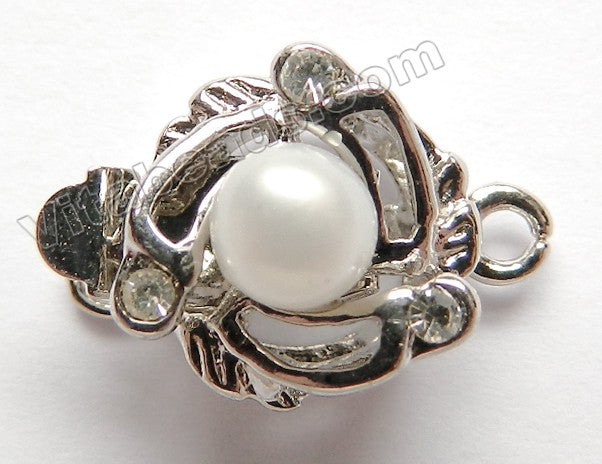 Brass White Round Pearl Clasp  10 x 12 mm