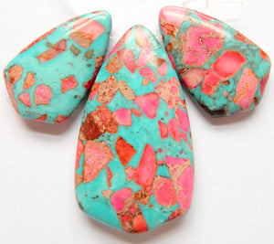 Aqua Red Compressed Tropical Impression Jasper   3 pieces Smooth Slab Pendant Set