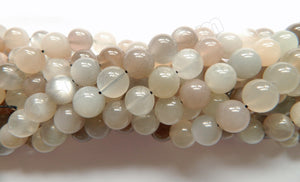 Grey Moonstone Mixed AAA  -  Smooth Round Beads  16"