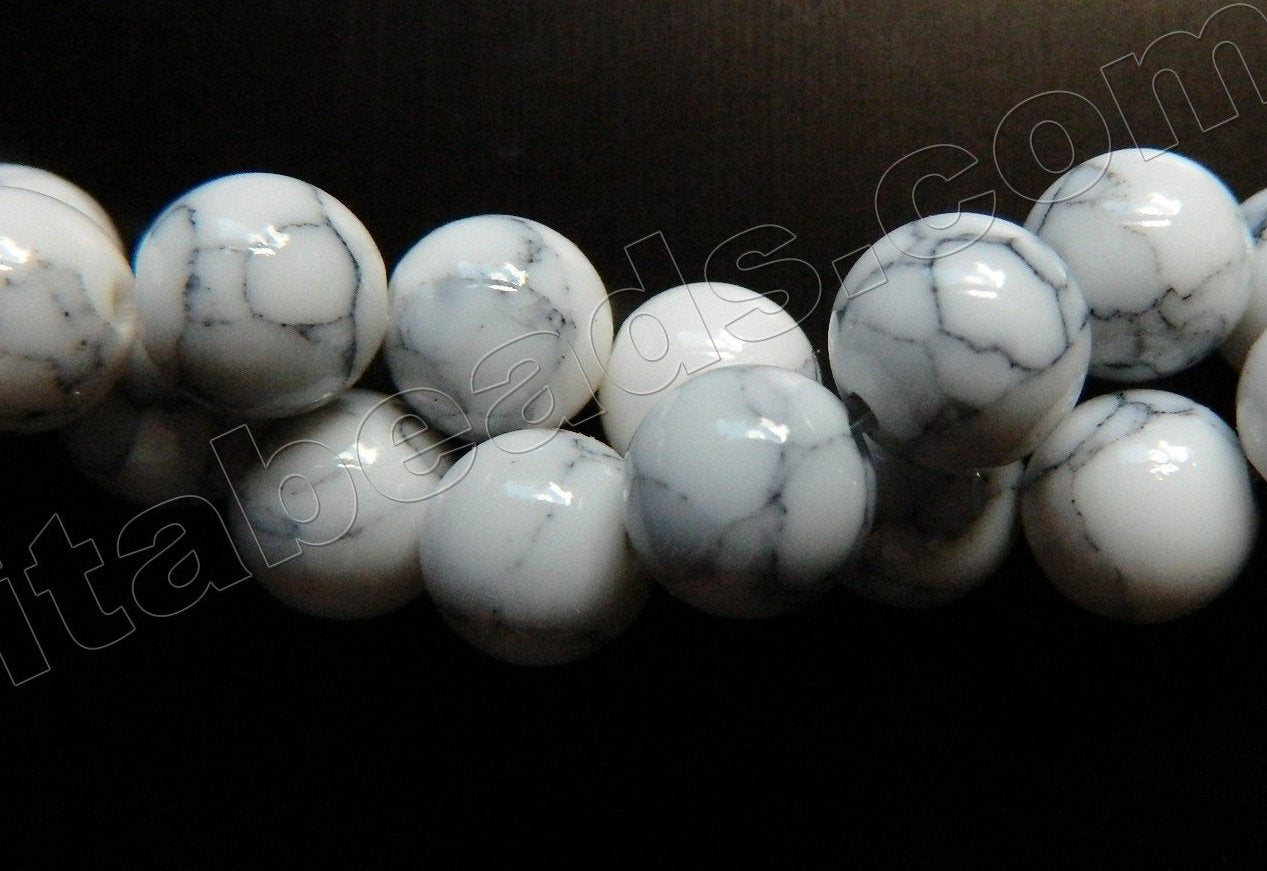 Synthetic Howlite White TQ w/ Matrix  -  Smooth Round Beads  16"