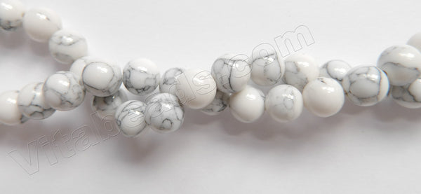 Synthetic Howlite White TQ w/ Matrix  -  Smooth Round Beads  16"