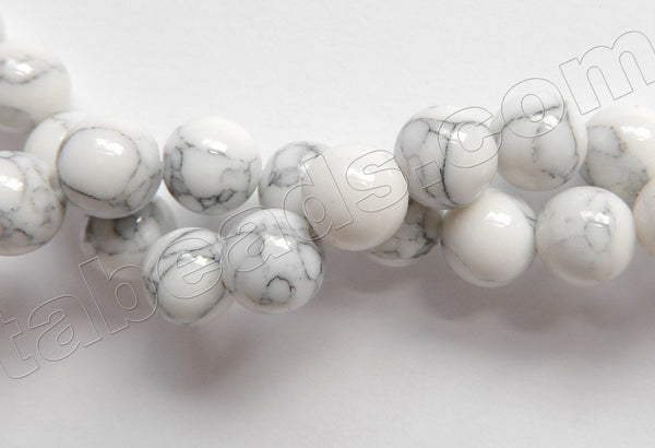 Synthetic Howlite White TQ w/ Matrix  -  Smooth Round Beads  16"