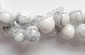 Synthetic Howlite White TQ w/ Matrix  -  Smooth Round Beads  16"