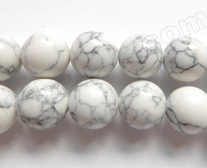 Synthetic Howlite White TQ w/ Matrix  -  Big Smooth Round Beads  16"