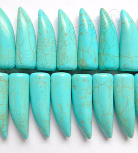 Blue Cracked Turquoise  -  Smooth Horn Beads Top Drilled  16"