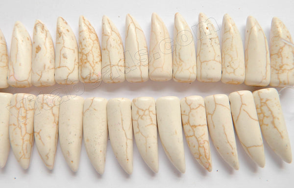 Cream White Cracked Turquoise  -  Smooth Long Tooth Beads Top Drilled  16"