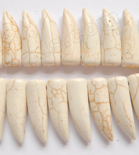 Cream White Cracked Turquoise  -  Smooth Long Tooth Beads Top Drilled  16"