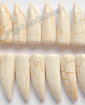 Cream White Cracked Turquoise  -  Smooth Long Tooth Beads Top Drilled  16"