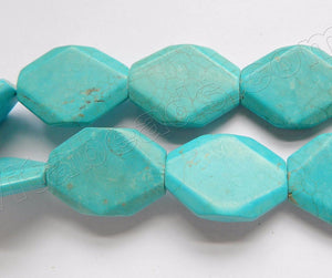 Blue Cracked Turquoise  -  Faceted Hexagon Flat Slab, Faceted Oval 16"