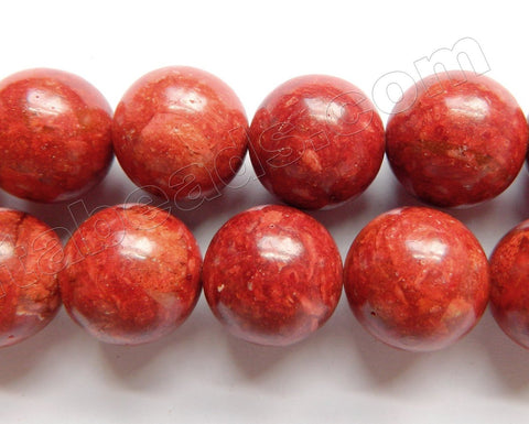 Red Sponge Coral  -  Big Smooth Round Beads  16"