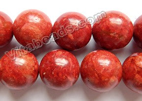 Red Sponge Coral  -  Big Smooth Round Beads  16"