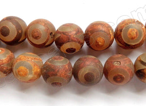 Frosted Tibetan Agate Eye Design  -  Smooth Round Beads  16"