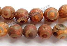 Frosted Tibetan Agate Eye Design  -  Big Smooth Round Beads  16"