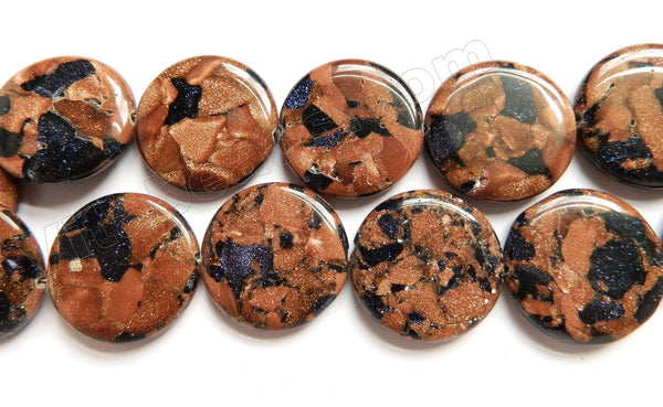 Red Blue Mixed Goldstone  -  Big Puff Coins  16"