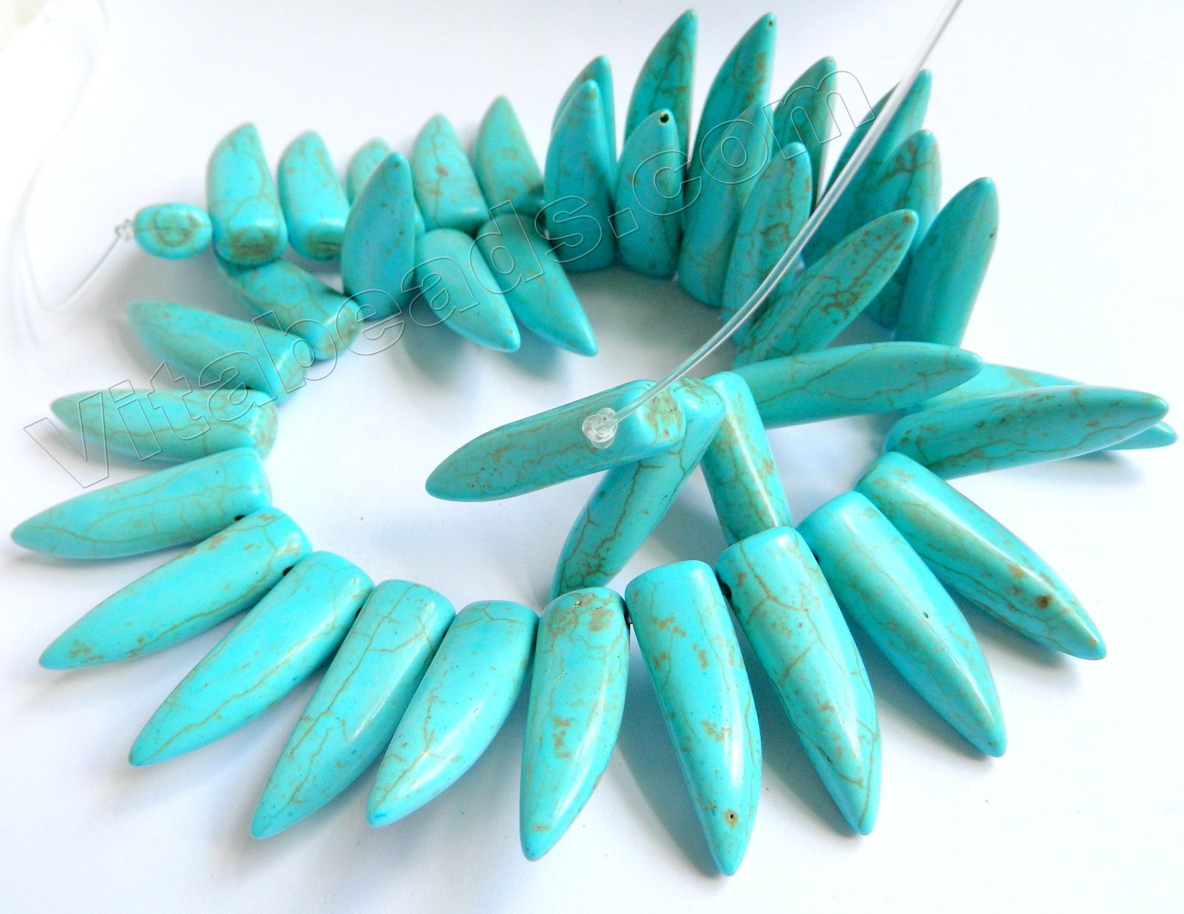 Blue Cracked Turquoise  -  Smooth Horn Beads Top Drilled  16"