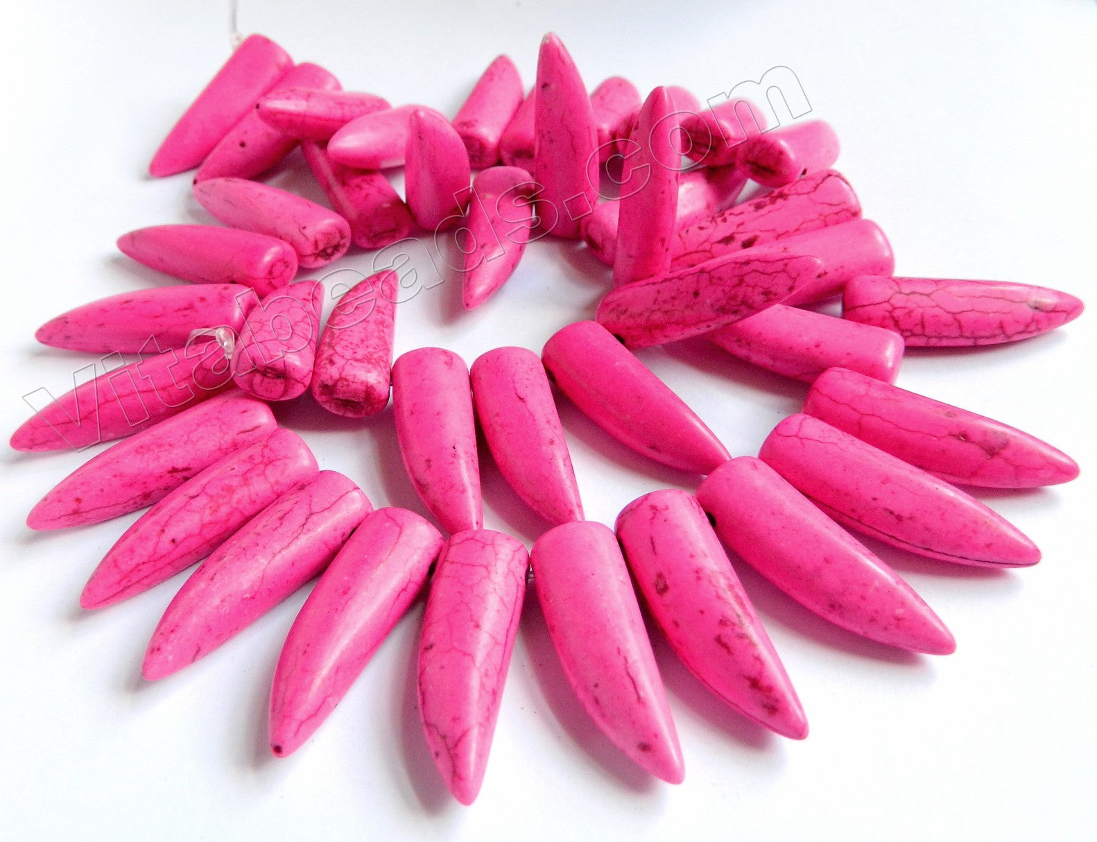 Hot Pink, Fuchsia Cracked Turquoise  -  Smooth Horn Beads Top Drilled  16"