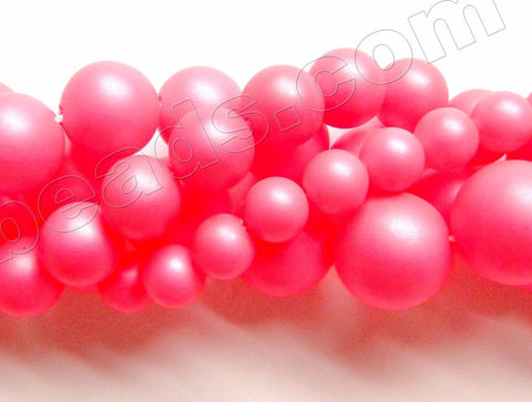 Matte Hot Pink Shell Pearl  -  Smooth Round Beads 16"