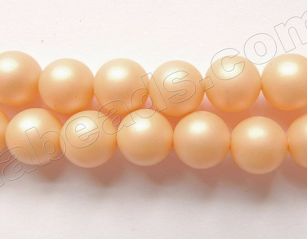 Matte Yellow Peach Shell Pearl  -  Smooth Round Beads 16"