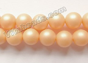 Matte Yellow Peach Shell Pearl  -  Smooth Round Beads 16"