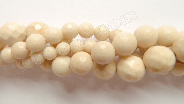 Ivory Fossil Agate  -  Faceted Round Beads 16"