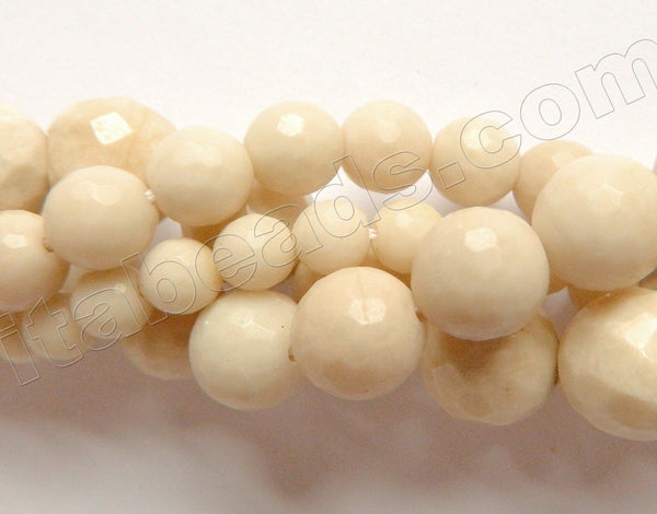 Ivory Fossil Agate  -  Faceted Round Beads 16"