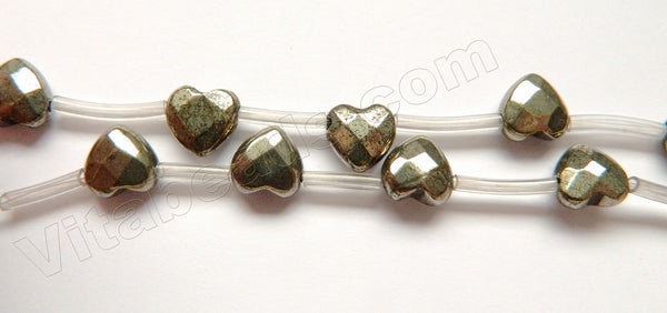Pyrite AA  -  Faceted Top Side-drilled Heart  16"