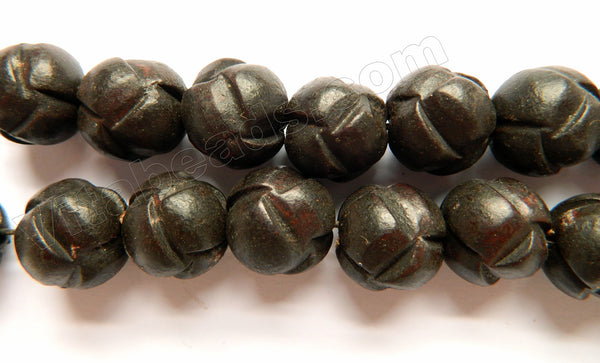 Ebony Carved Box Round Beads  -  Dark Brown