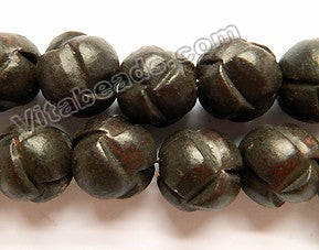 Ebony Carved Box Round Beads  -  Dark Brown