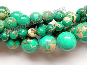 Bright Turquoise Green Impression Jasper A  -  Smooth Round Beads  16"
