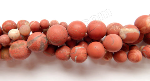 Frosted Red Jasper A  -  Smooth Round Beads  15.5"