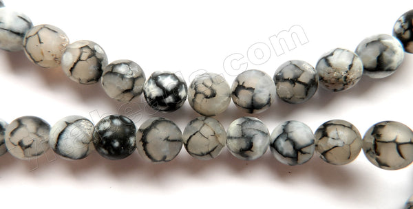 Frosted Black Fire Agate  -  Smooth Round Beads  16"