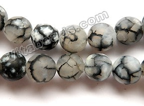 Frosted Black Fire Agate  -  Smooth Round Beads  16"