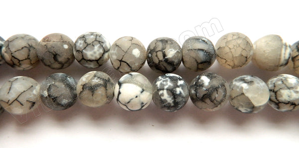 Frosted Black Fire Agate  -  Smooth Round Beads  16"