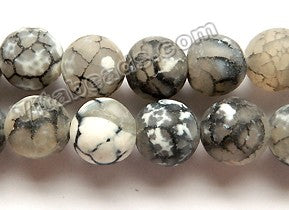 Frosted Black Fire Agate  -  Smooth Round Beads  16"